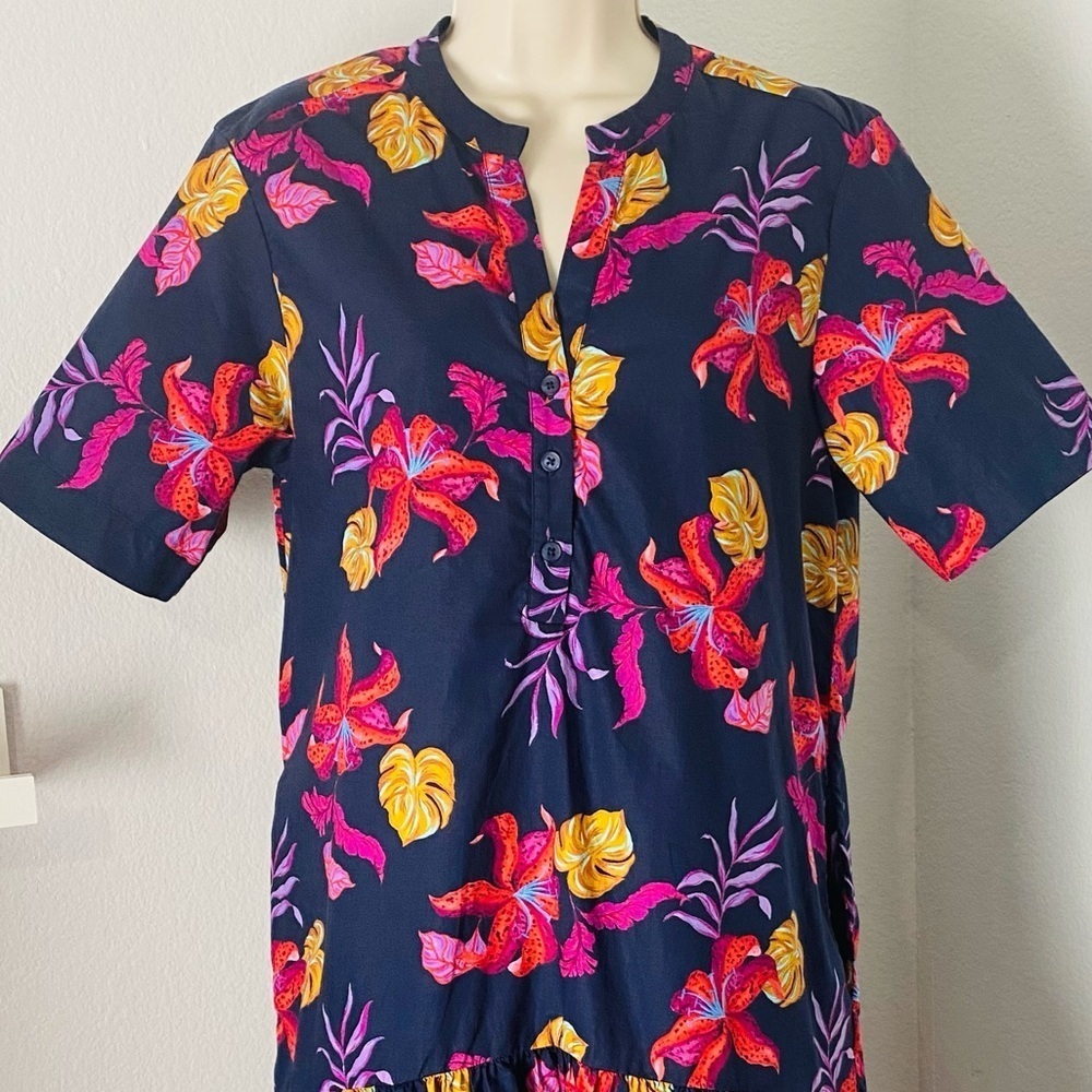 Tucker NYC Laura High Low Ruffle Hem Floral Dress Cotton Poplin Midi Mini Small - Picture 7 of 11